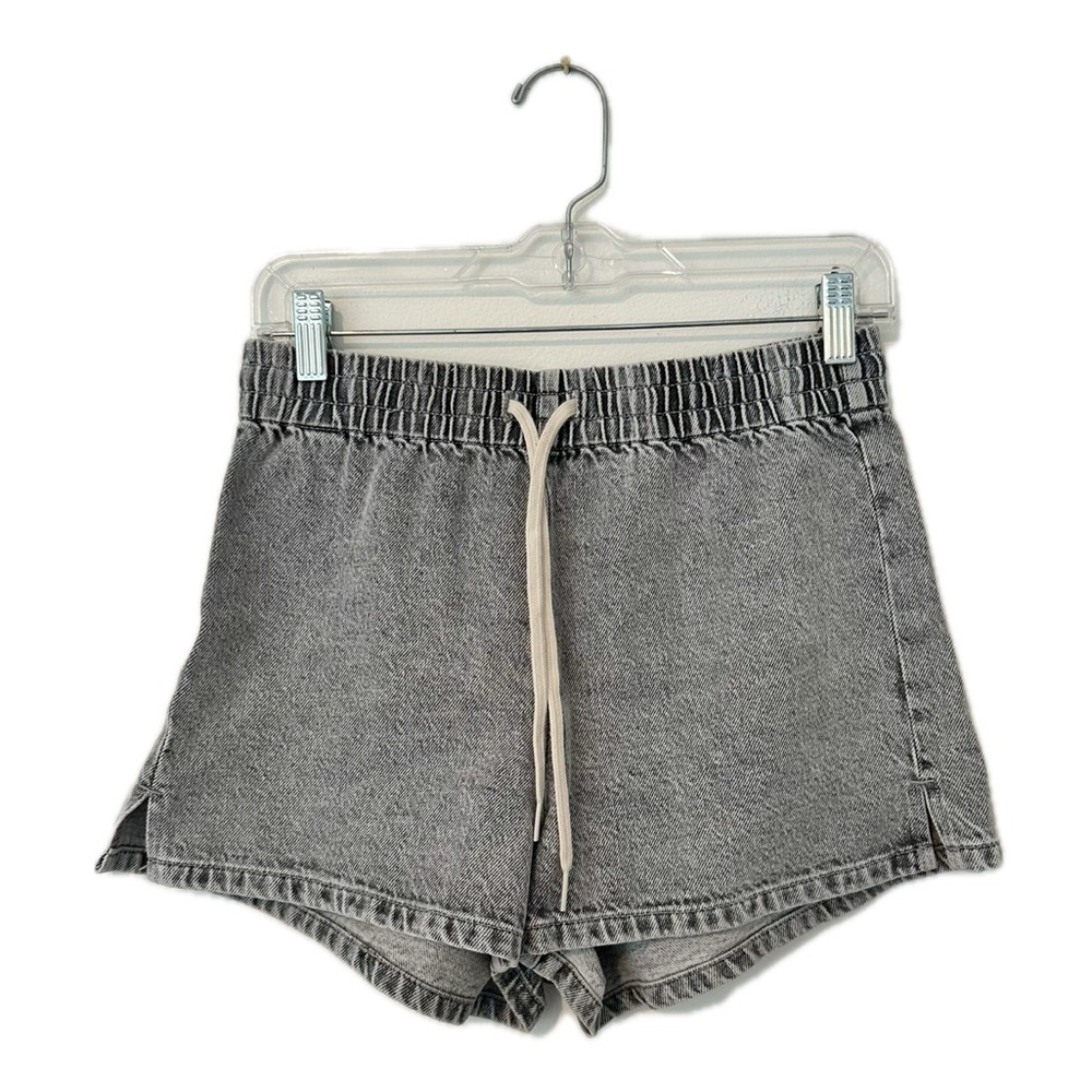 PacSun High Waist Drawstring Grey Acid Wash Denim Shorts